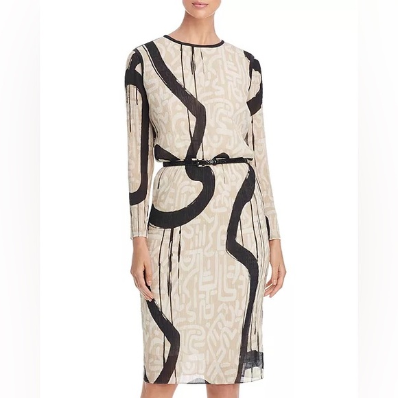 MaxMara Dresses & Skirts - Max Mara Bina Long Sleeve Textured Chiffon Day to Dinner Dress Sz 10 Cream/Black